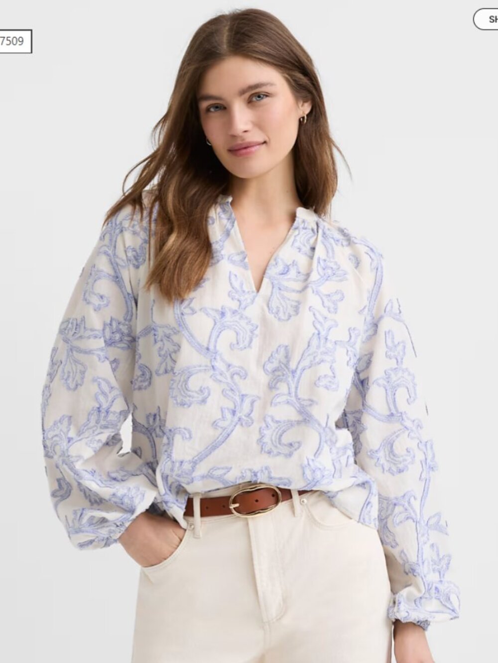 LOFT Medium Paisley Jacquard Split Neck Blouse